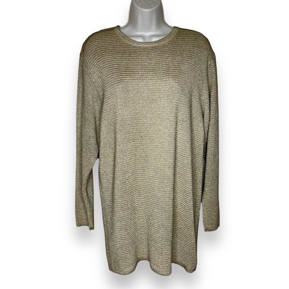 Vintage Talbots Gold Metallic Long Sleeve Button Neck Tunic Womens Medium FLAWS